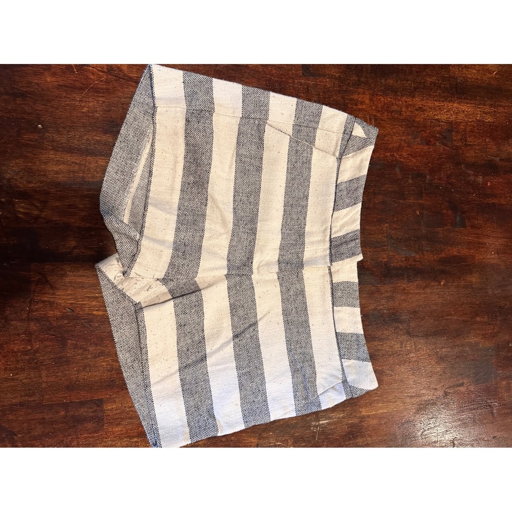 British Khaki Striped Shorts Womens 6 Navy Cream Fair Woven Nautical Distressed